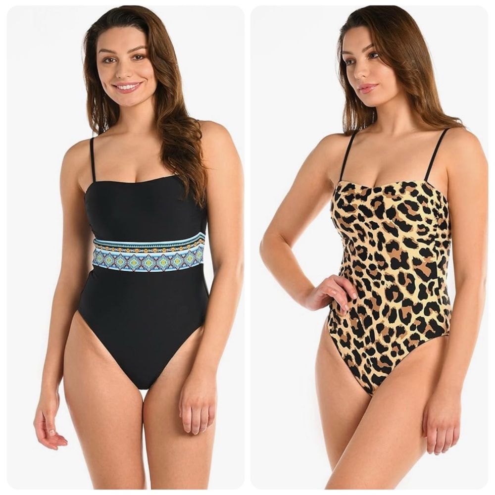 La Blanca Women's Bandeau One Piece Reversible Swimsuit Tan Running Wild 6